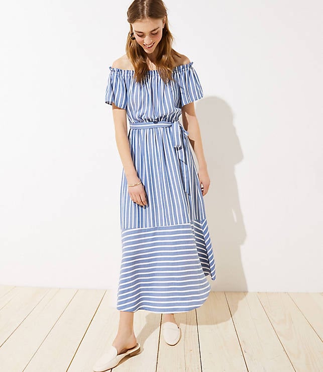 Loft Beach Mixed-Stripe Off-the-Shoulder Dress
