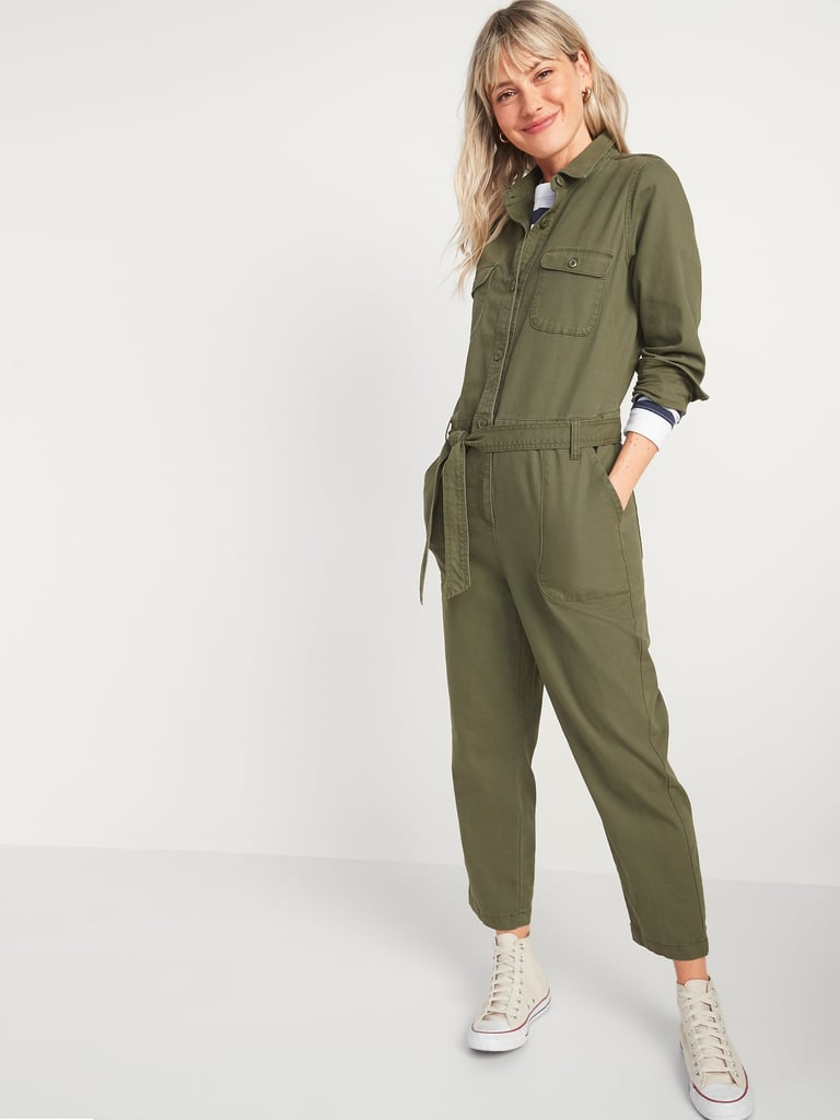 Tie-Belt Utility Canvas Jumpsuit