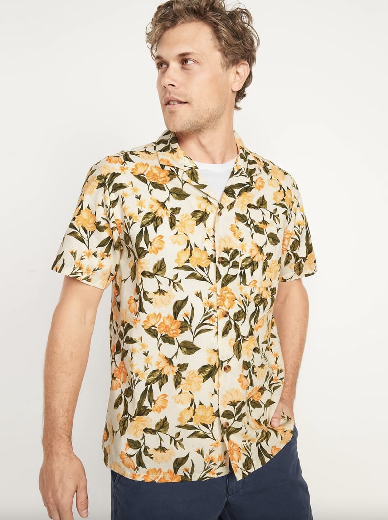 Old Navy Relaxed-Fit Floral-Print Linen-Blend Short-Sleeve Camp Shirt For Men