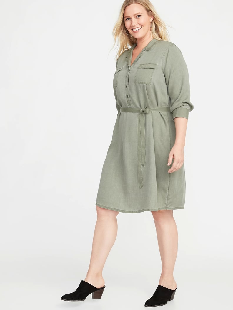 Brandon Maxwell Olive Pleated Poplin Shirt Dress - Meghan Markle