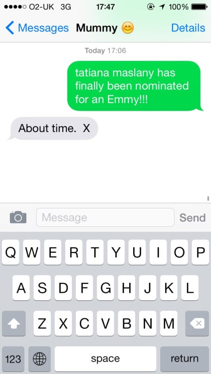 "fun fact: when my mum wants to watch orphan black she literally says 'can we watch another tatiana episode tonight?'" — Tumblr user gayforannak