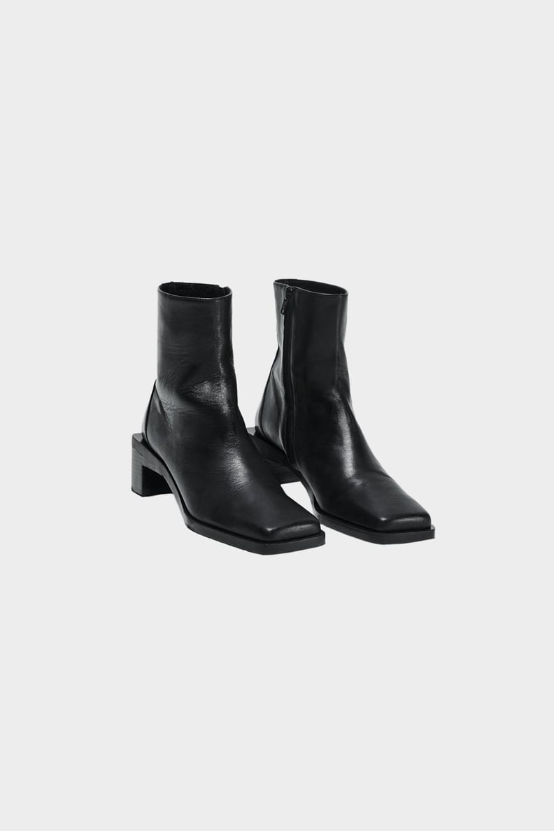 Zara Heeled Leather Square-Toe Ankle Boots