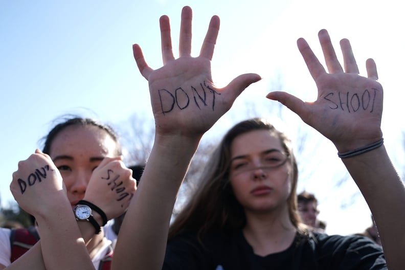 WASHINGTON, DC - FEBRUARY 21:  Students participate in a protest against gun violence February 21, 2018 on Capitol Hill in Washington, DC. Hundreds of students from a number of Maryland and DC schools walked out of their classrooms and made a trip to the 