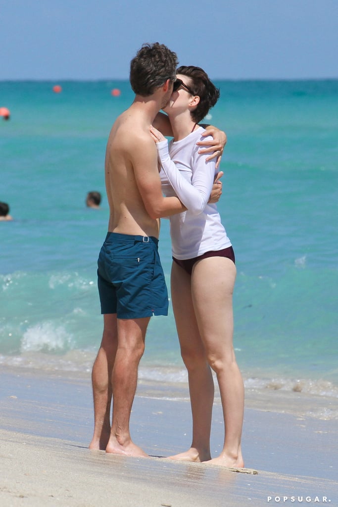Anne Hathaway and her husband, Adam Shulman, shared an adorable moment on the beach in Miami in March 2014.