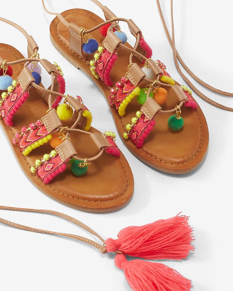 Express Charm Pom Lace-Up Sandals