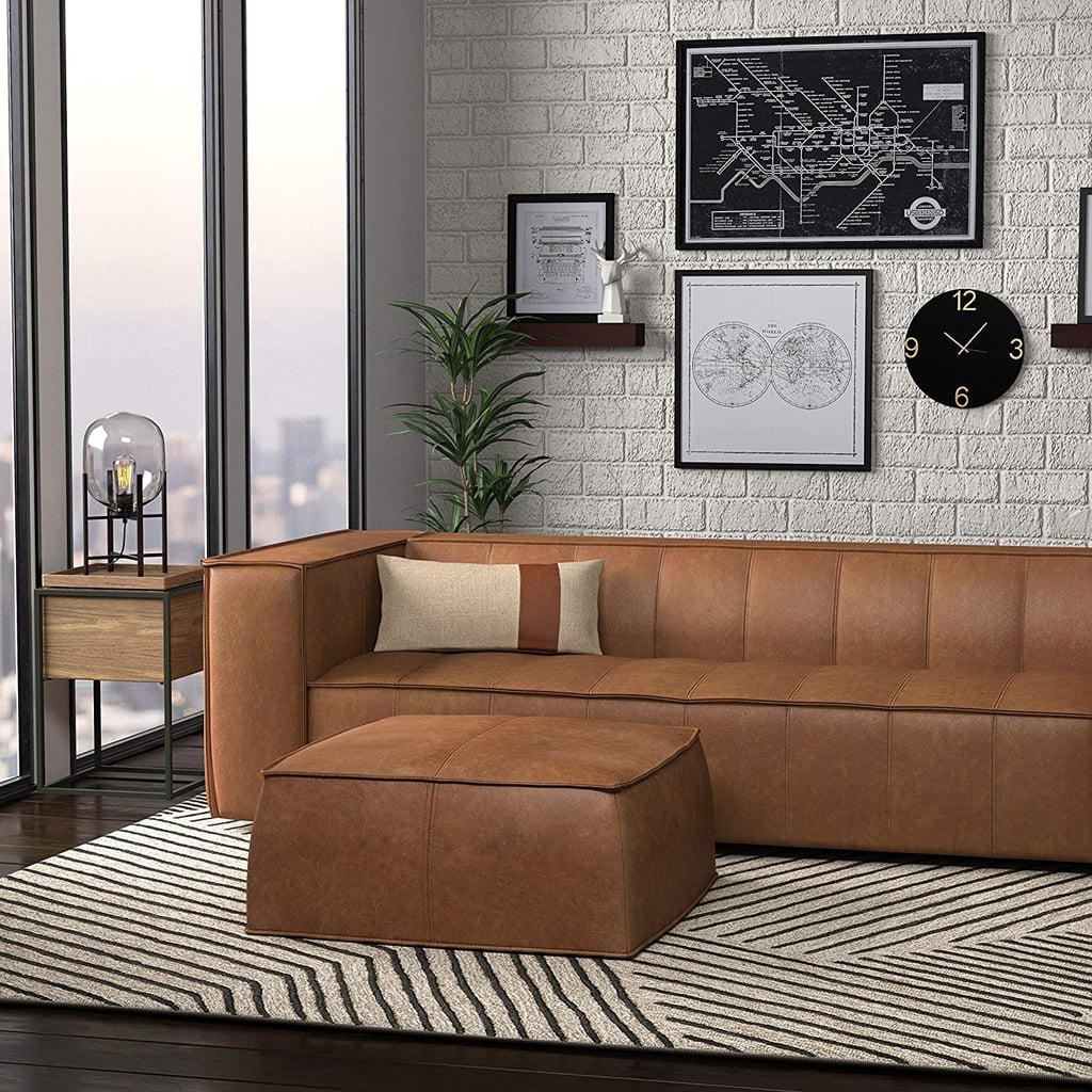 A Leather Ottoman: Rivet Contemporary Leather Ottoman Pouf