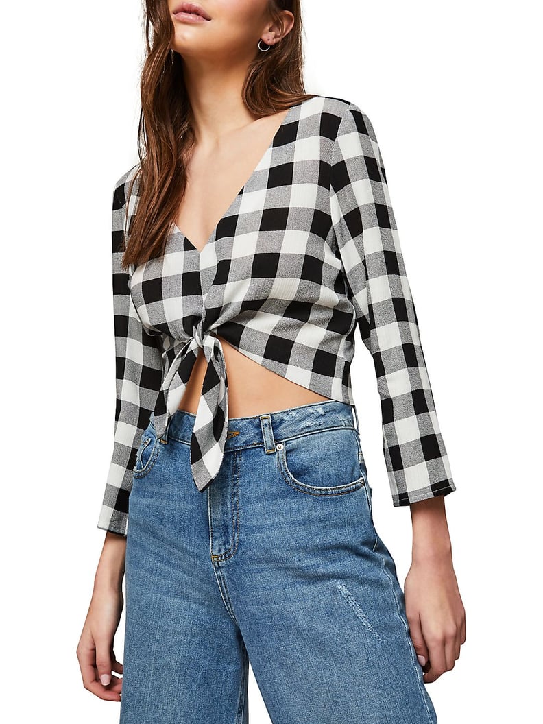 Lucky Brand Festival Ruffle Tie Front Crop Top in Black