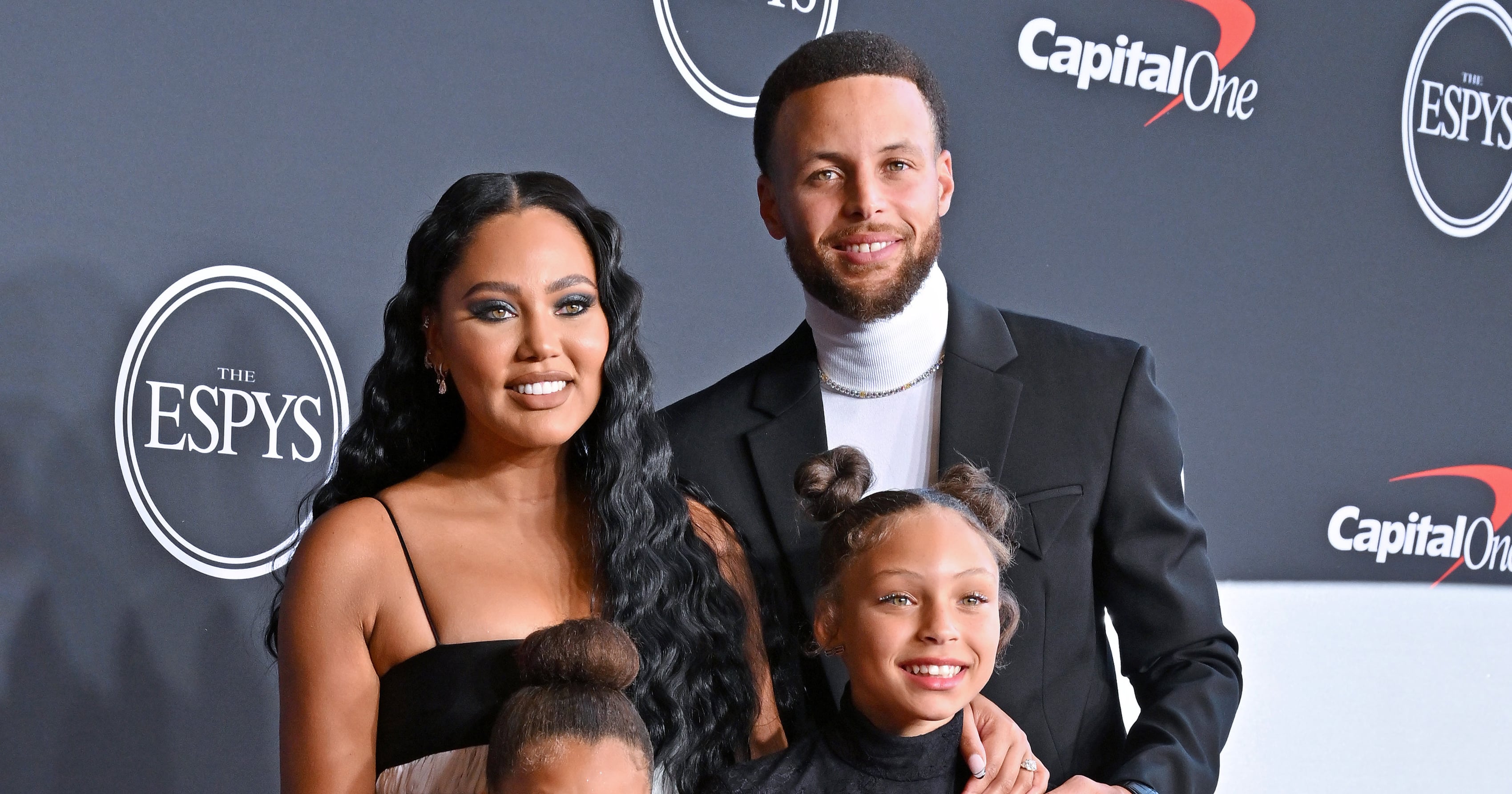 Stephen Curry Poses with Daughters Ryan and Riley at 2022 ESPY Awards