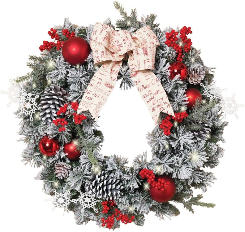 Lighted Battery-Operated Flocked Pine Wreath