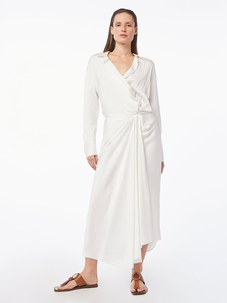 Frame Twisted Wrap Shirt Dress in Off White