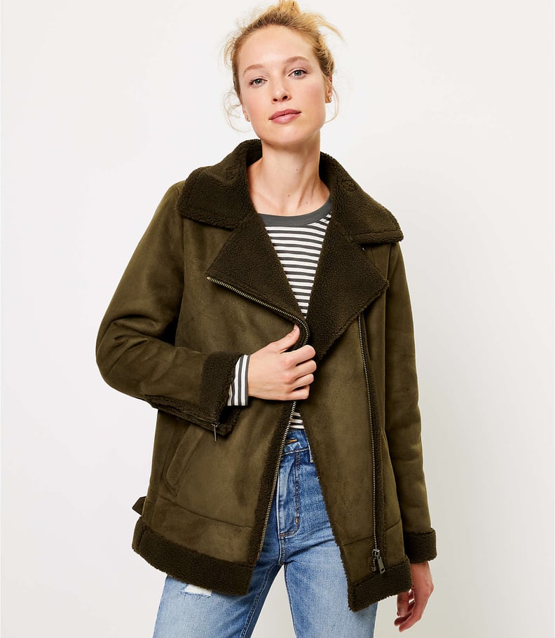 Faux Suede Aviator Coat