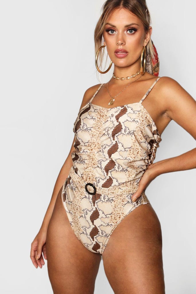 Boohoo Ring Detail Belted Snake Swimsuit