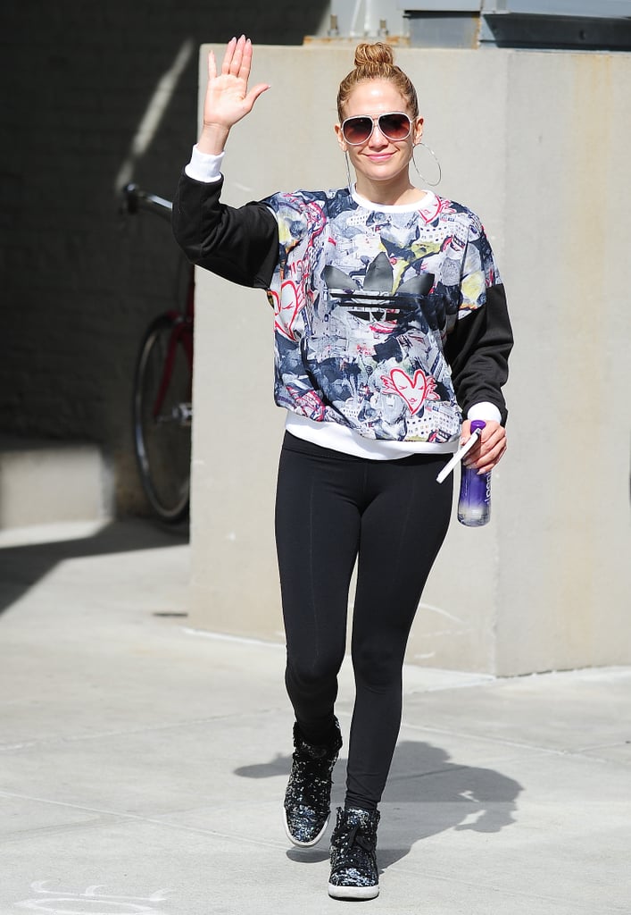 Fun Printed Sweaters Jennifer Lopez's Best Workout Outfits POPSUGAR