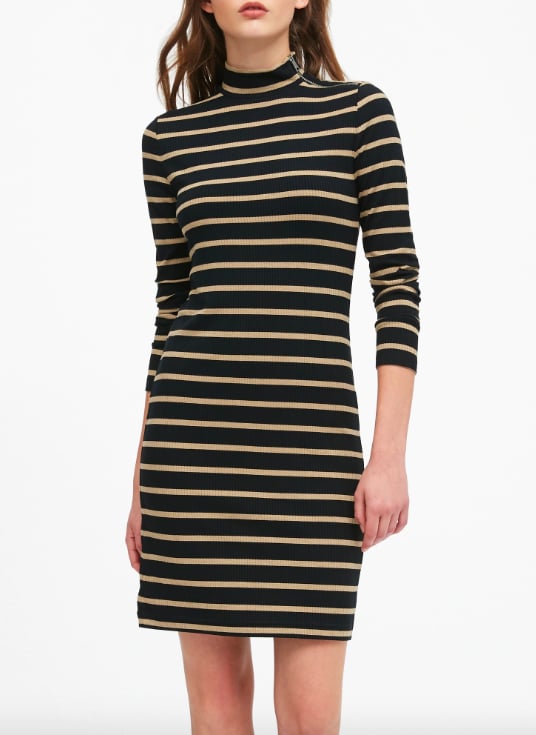 Turtleneck Ribbed-Knit Dress With Zipper