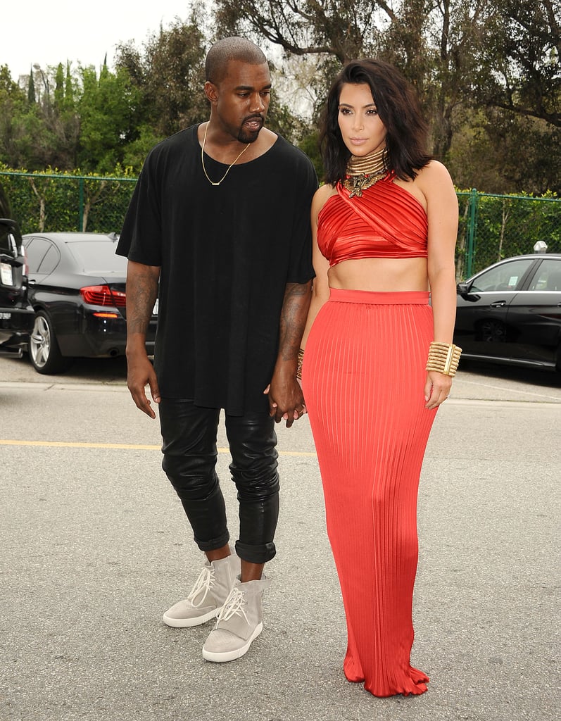 Kim Kardashian Wearing a Red Balmain Two-Piece Set