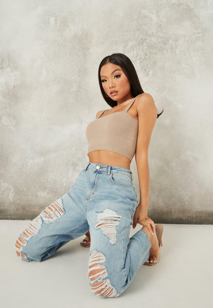 Missguided Petite Blue 90's Fit Shredded Dad Jeans