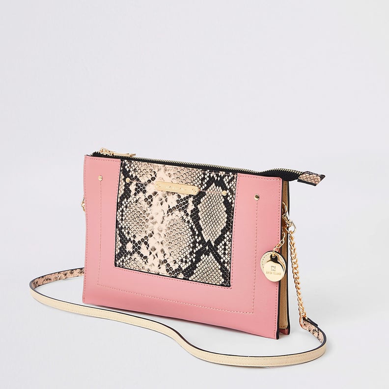 River Island Pink Snake Panel Crossbody Bag