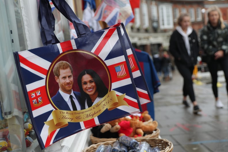Memorabilia celebrating the engagement of Britain's Prince Harry to fiancee US actress Meghan Markle are pictured for sale in a gift shop in Windsor, west of London on March 28, 2018.Britain's Prince Harry and US actress Meghan Markle will marry on May 19