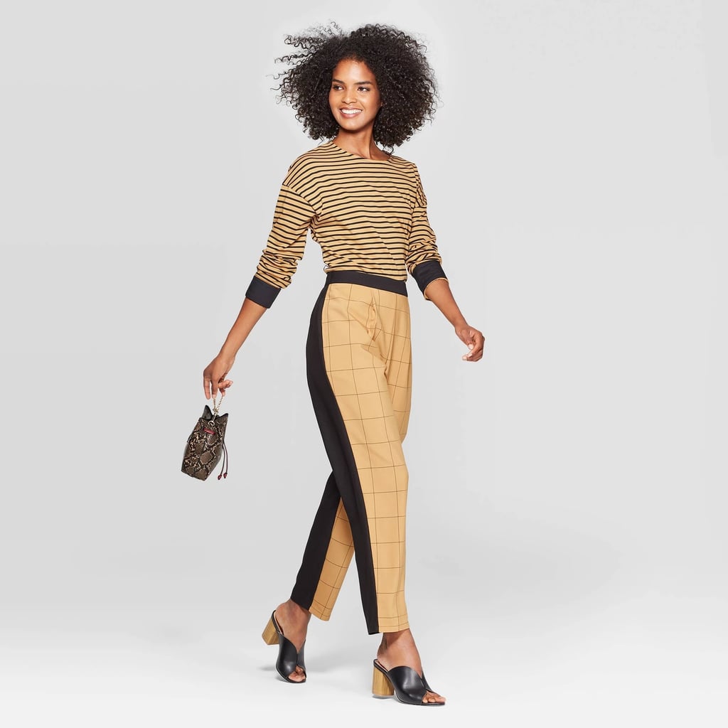 Who What Wear Plaid Mid-Rise Straight Leg Color-Blocked Pants