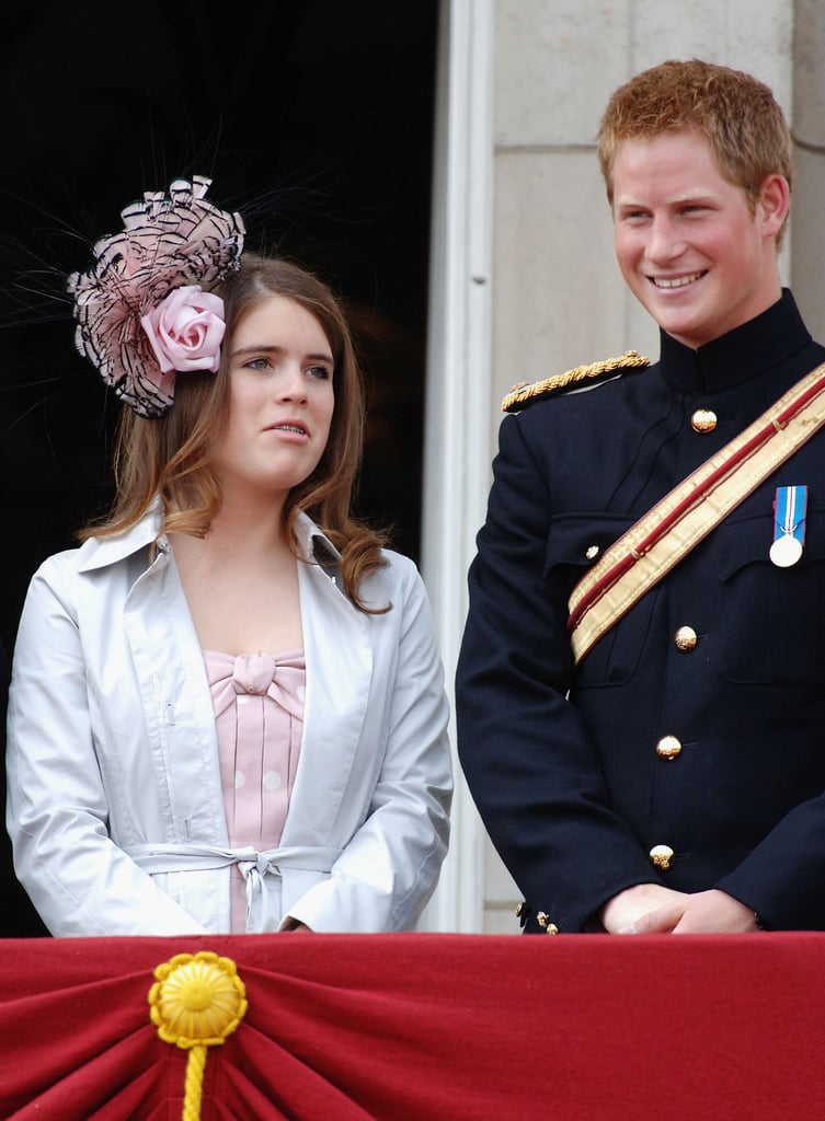 Princess Eugenie showed off a fascinator while standing with cousin Prince Harry during the queen's birthday parade in 2006.