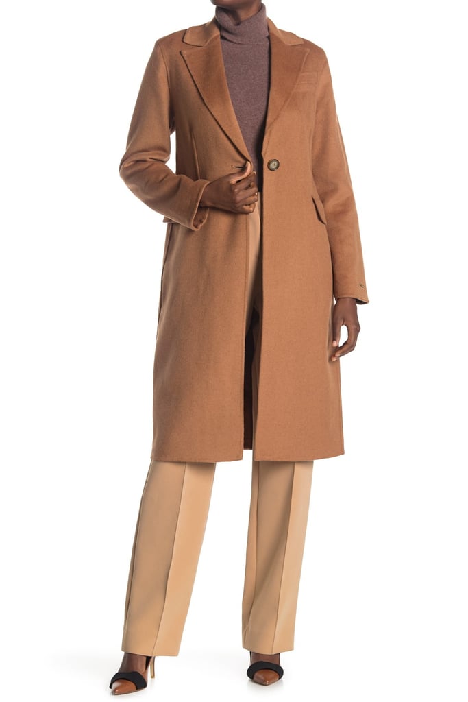 Tahari Kayla Notch Collar One Button Wool Blend Coat