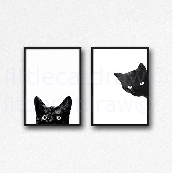 Black Cat Print Set Watercolor Prints