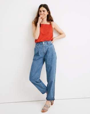 Madewell Pleated Taper Wide-Leg Jeans