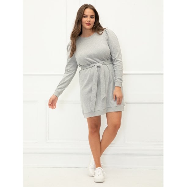 Eloquii Elements Plus Size Puff Sleeve Sweatshirt Dress With Belt