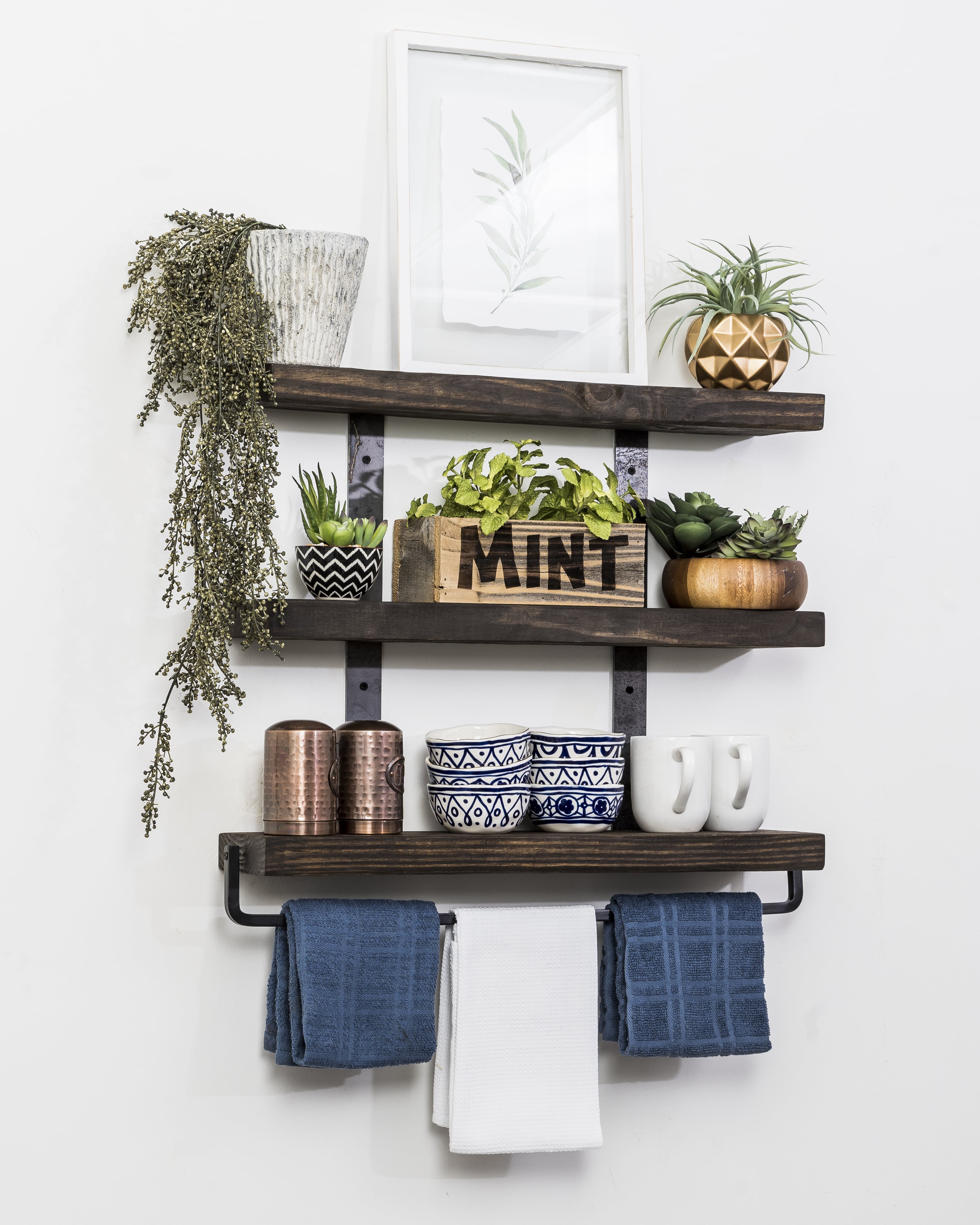 3 tier floating sales shelf with towel bar