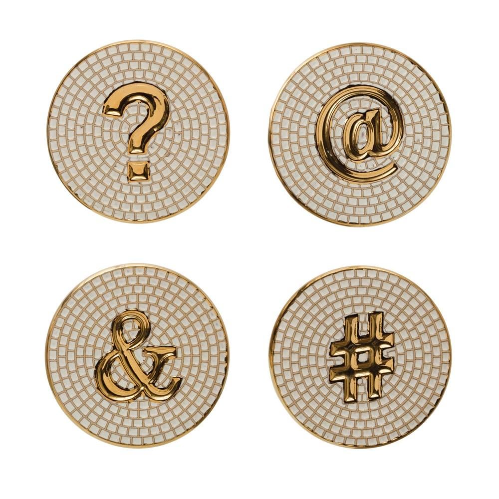 Effortless Composition Gold and White Social Coasters