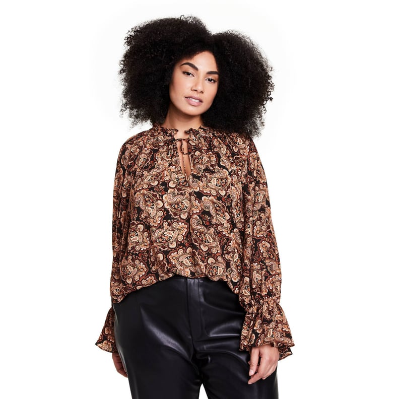 Nili Lotan x Target Paisley Print Long Sleeve Tie-Front Blouse and Faux Leather Pants