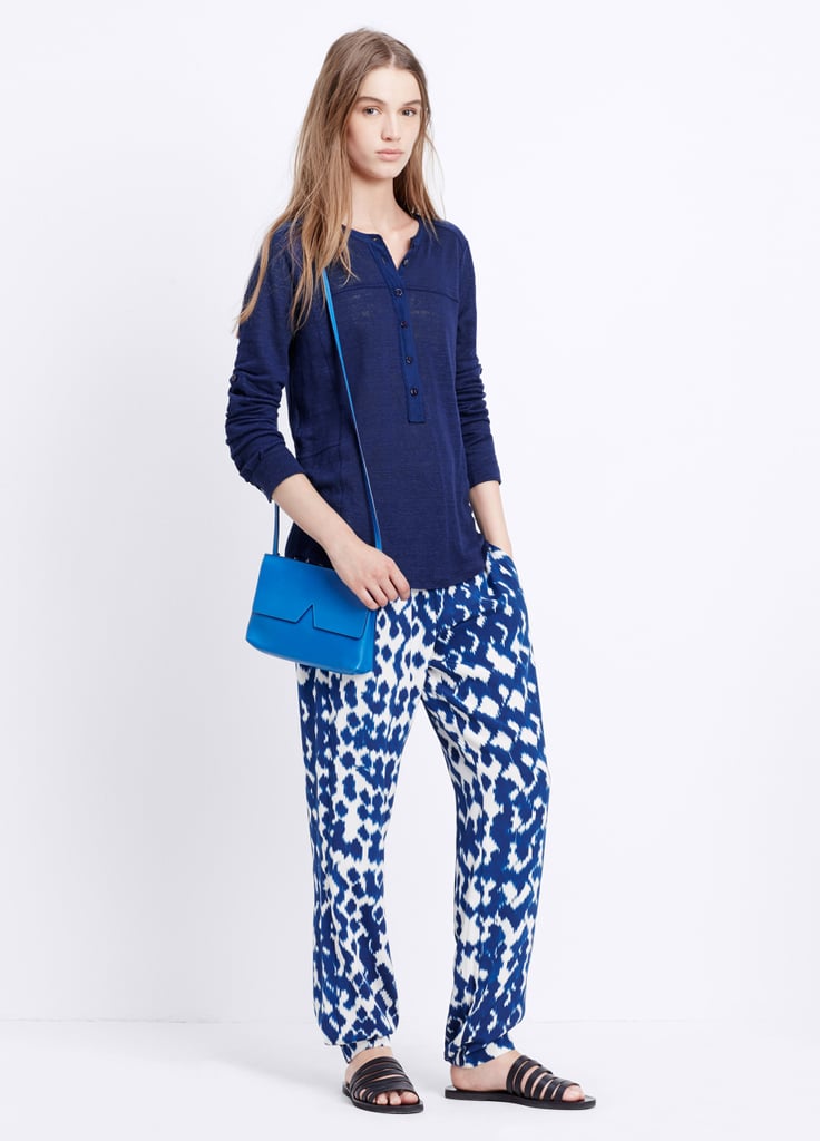 Summer travel means finding a look that's comfy enough for the plane (and warm enough for all that AC!) without actually wearing my sweats. Enter these easy Vince pants ($325) as the perfect solution. Bonus: you can throw them on over your suit when you finally get to the beach.
— HM