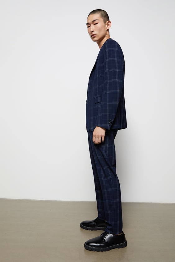 Zara Plaid Textured Suit Jacket