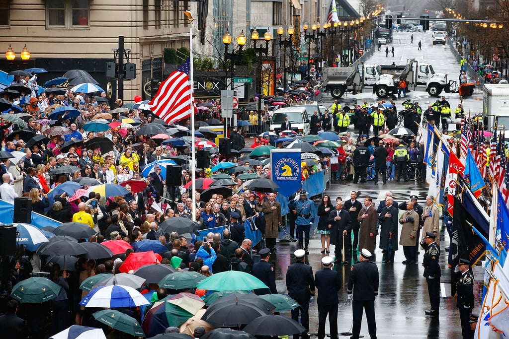 A huge group of people braved the rainy weather to attend the Boston