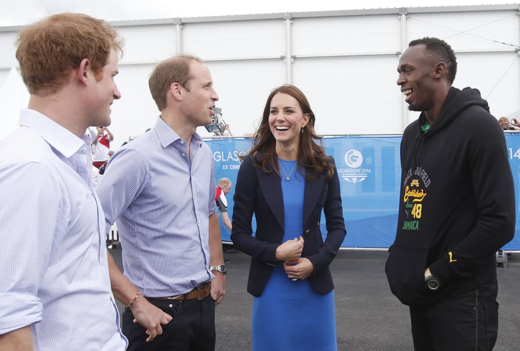 Kate, Will, and Harry met with Usain Bolt.