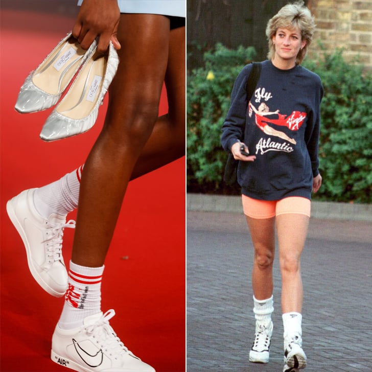 When Princess Diana was off-duty, she wore tall socks and trainer sneakers. Virgil gave love to this look by having his models tote their "glass slippers" by their sides, keeping it functional in sport gear.