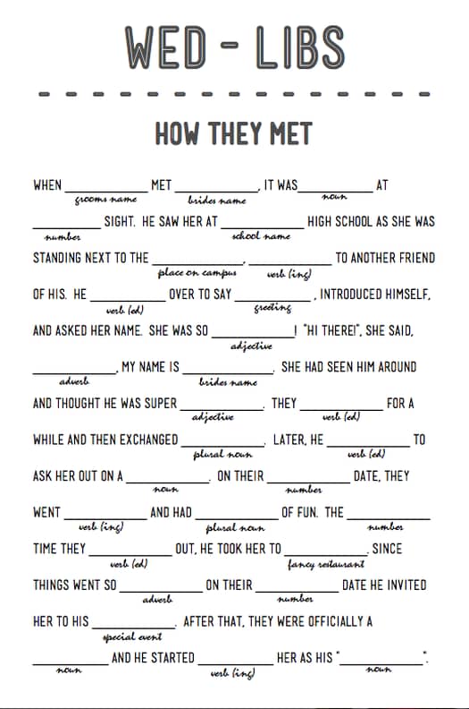 Wedding discount mad libs