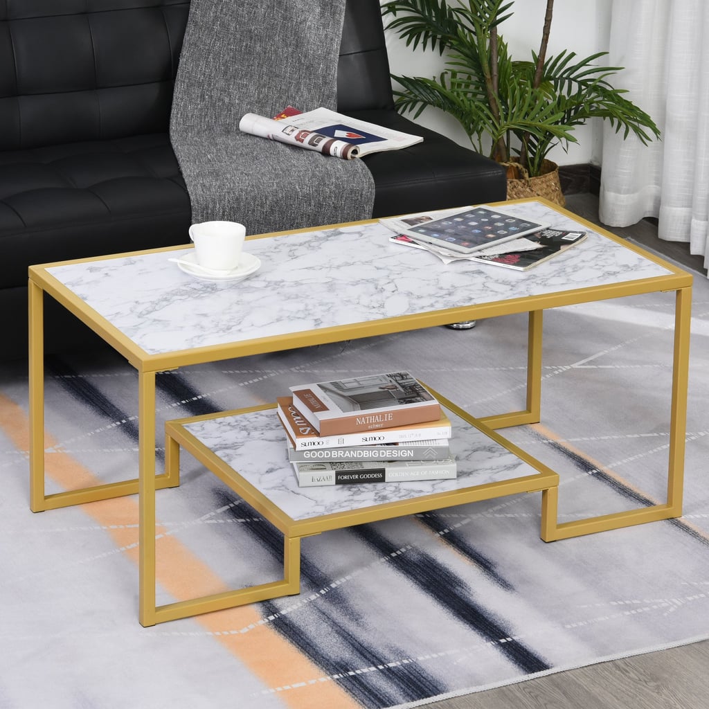 A 2-Surface Coffee Table: Art Deco Coffee Table With Modern Marble Texture