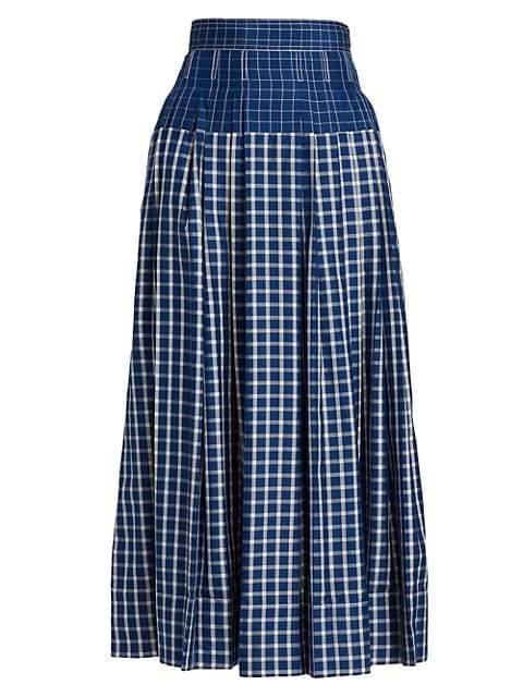 Tory Burch Picnic Plaid Silk Pleated Skirt