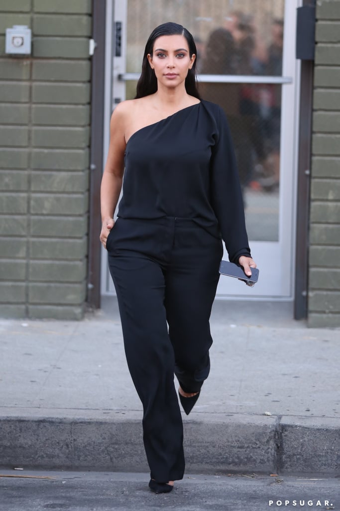 Kim Kardashian went with an all-black ensemble for her errand run in LA on Thursday.