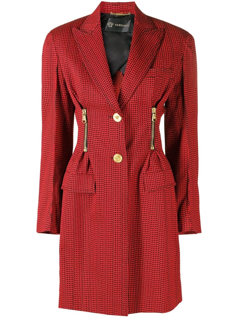 Red check blazer dress top