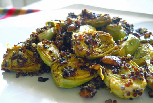 Pan-Roasted Artichokes With Pistachios and Black Quinoa