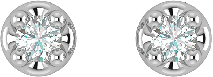 Privosa 10K White Gold 1/20-1/10 Carat (G-H Color, SI2-I1 Clarity) Natural Diamond Stud Earrings