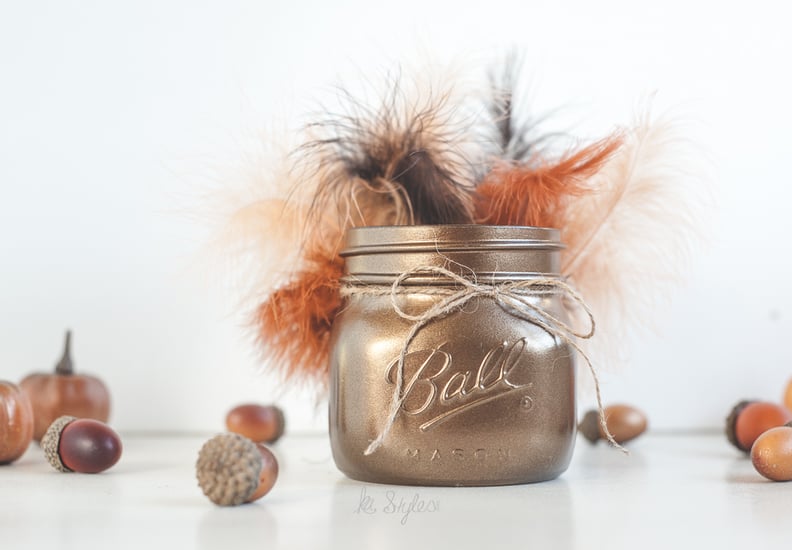 Turkey-Inspired Mason Jar With Feathers