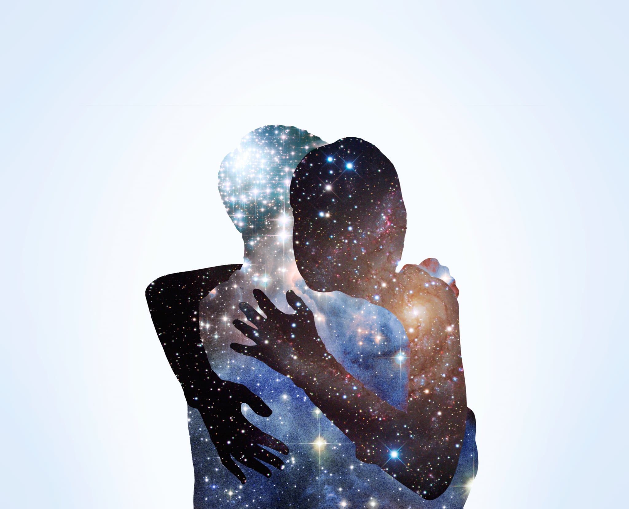 The shape of a couple hugging with stars.