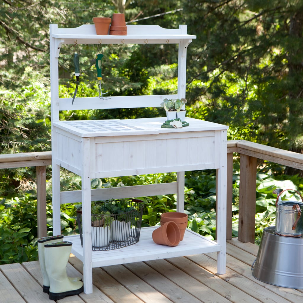 This white-washed potting bench ($170) is full of traditional charm and lots of storage.