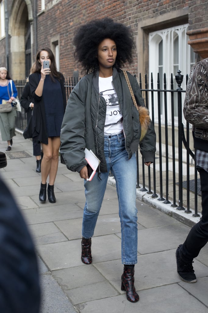 Complete your denim and a tee with a thick, cropped bomber.