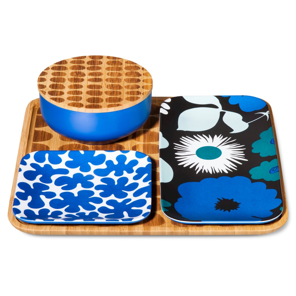 Bamboo serving set in blue ($30)