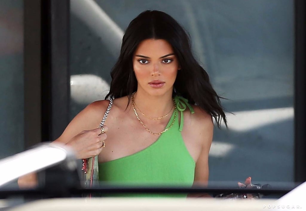 Kendall Jenner Wearing a Kelly-Green One-Shoulder Top in LA