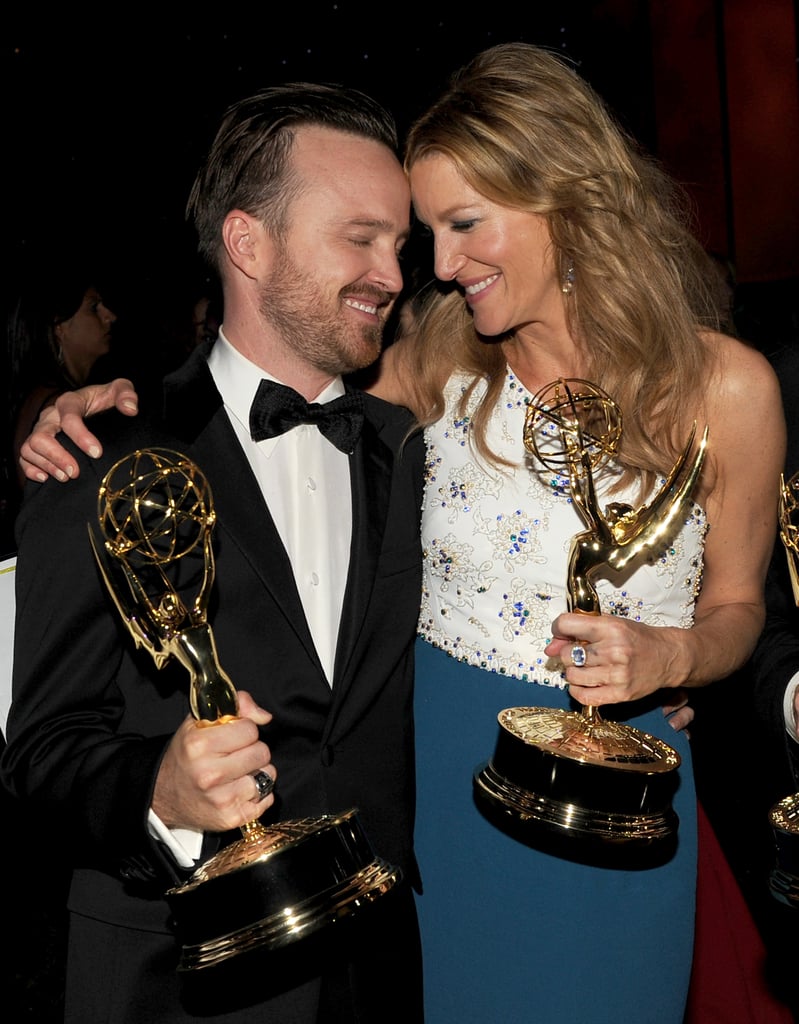 Aaron Paul and Anna Gunn held on to their trophies after winning big for Breaking Bad.